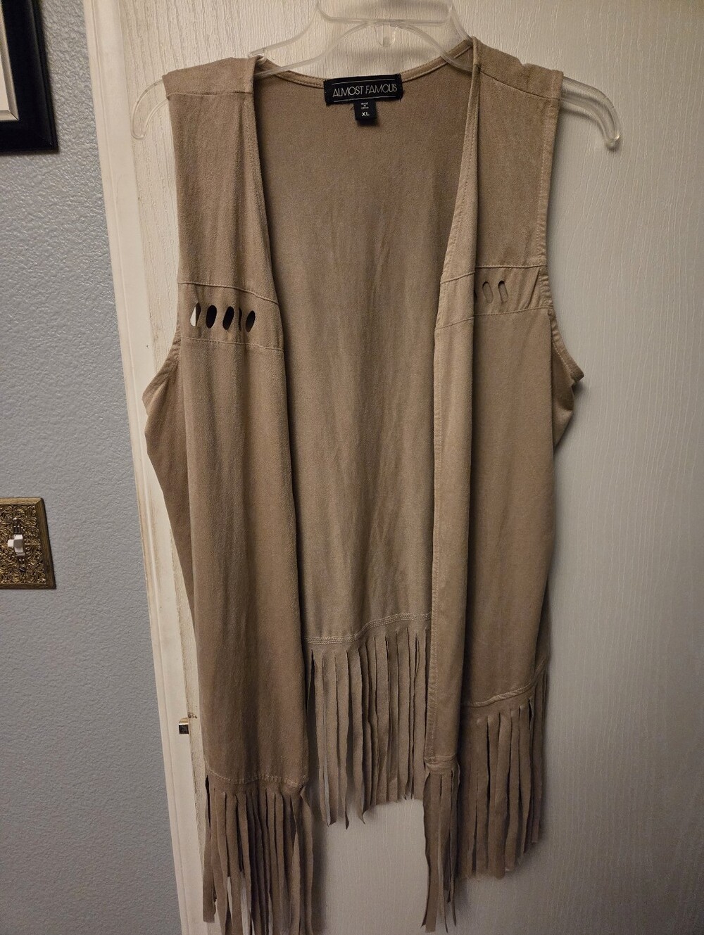 Almost Famous Taupe Suede Type Sleeveless Fringe Vest Western Or Festival
